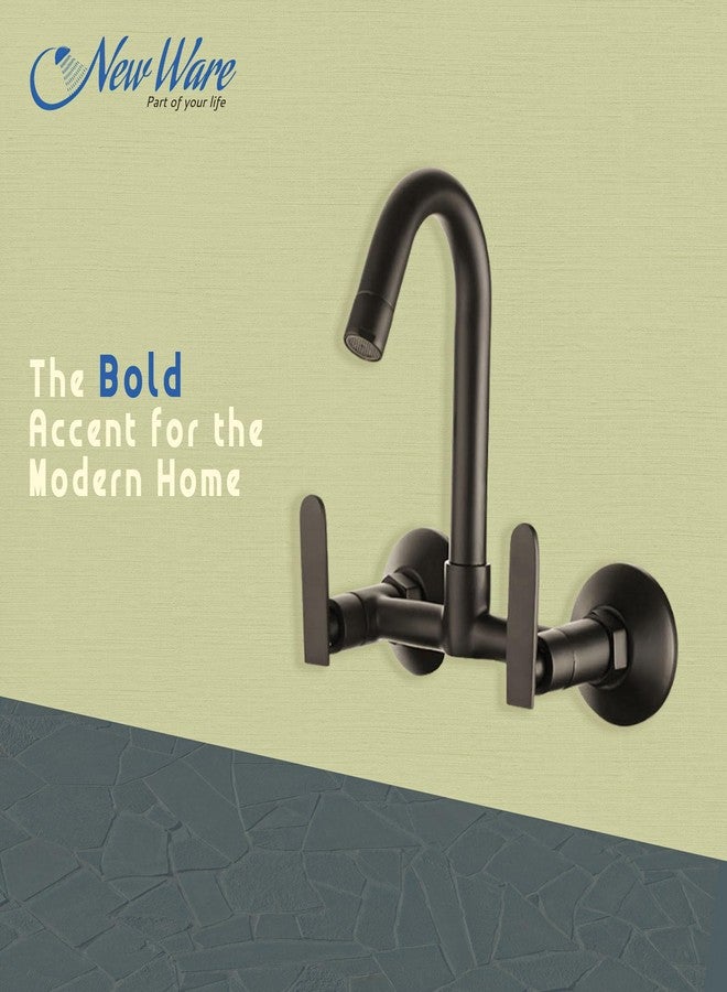 New Ware Brass Matte Black Hot & Cold Double Cross Handle Tap for Home, Bathroom, Kitchen Faucet with 22 cm Tall Body Faucets Mixer Taps with Wall Flange - Image 4